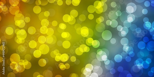 Light Blue, Yellow vector background with bubbles.