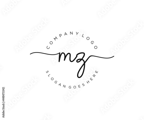 initial MZ Feminine logo beauty monogram and elegant logo design, handwriting logo of initial signature, wedding, fashion, floral and botanical with creative template. photo