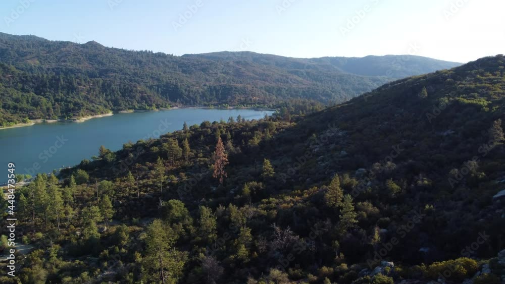 Majestic landscape of lake Hemet surrounded by forestry mountains, aerial view Majestic landscape of lake Hemet surrounded by forestry mountains, aerial view