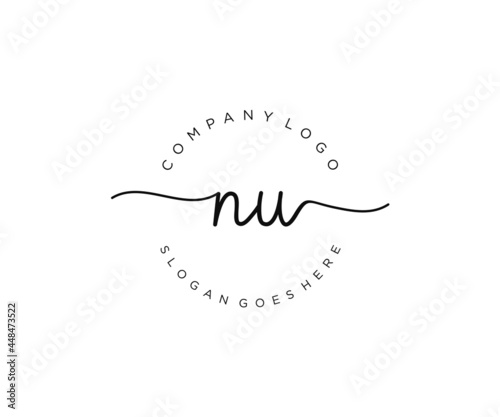 initial NU Feminine logo beauty monogram and elegant logo design, handwriting logo of initial signature, wedding, fashion, floral and botanical with creative template.