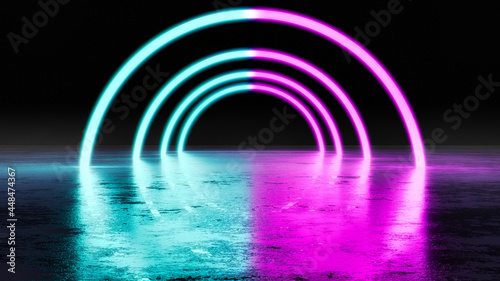Fototapeta Naklejka Na Ścianę i Meble -  Futuristic Sci-Fi Abstract Blue And Purple Neon Light Shapes. 3D Illustration - 3d rendering - 3d Illustration