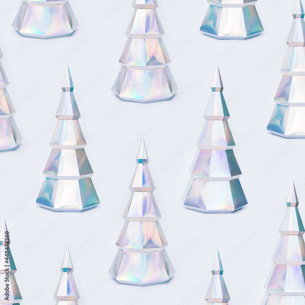 Christmas tree from holographic paper, New Year holiday pattern from polygonal figures fir tree