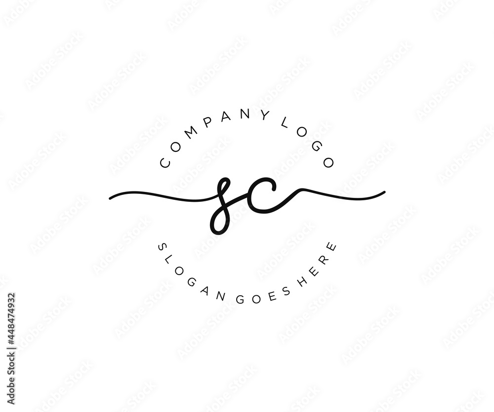 initial SC Feminine logo beauty monogram and elegant logo design, handwriting logo of initial signature, wedding, fashion, floral and botanical with creative template. - obrazy, fototapety, plakaty 