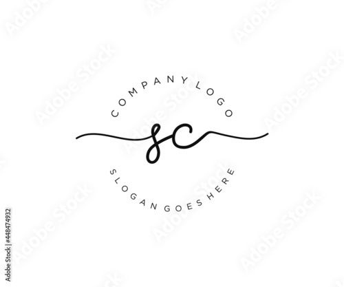 initial SC Feminine logo beauty monogram and elegant logo design, handwriting logo of initial signature, wedding, fashion, floral and botanical with creative template.