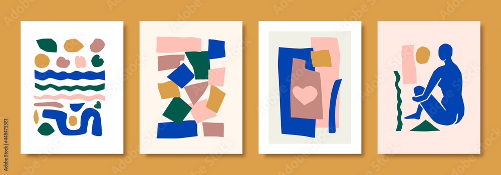 Matisse Abstract Art Sets the Female Figure and Organic Shapes in Paper Cut Style. Vector Collage of Female Body