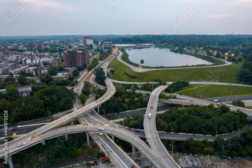 Aerial View of a Criss Crossing Highway by Druid Hill Lake
