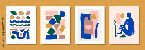 Matisse Abstract Art Sets the Female Figure and Organic Shapes in Paper Cut Style. Vector Collage of Female Body