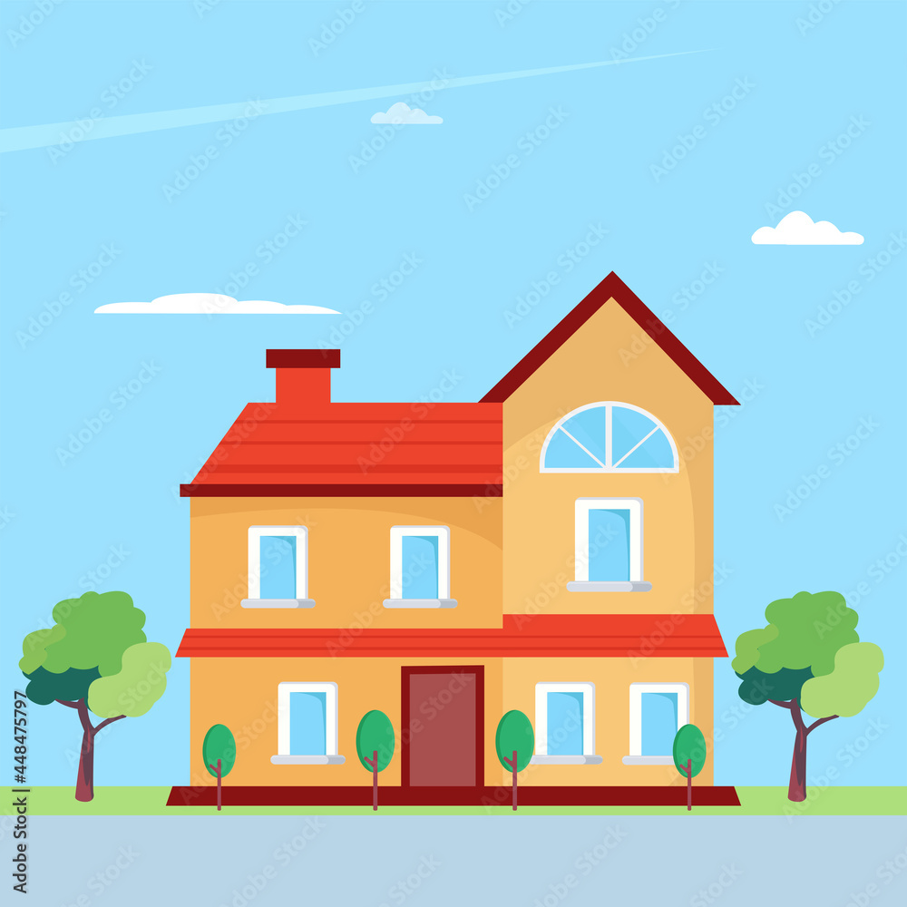 House building building flat style. Flat vector template Style Suitable for Web Landing Page, Background.