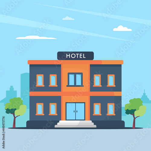 Fototapeta Naklejka Na Ścianę i Meble -  Hotel building or office building for business in flat style. Flat vector template Style Suitable for Web Landing Page, Background.