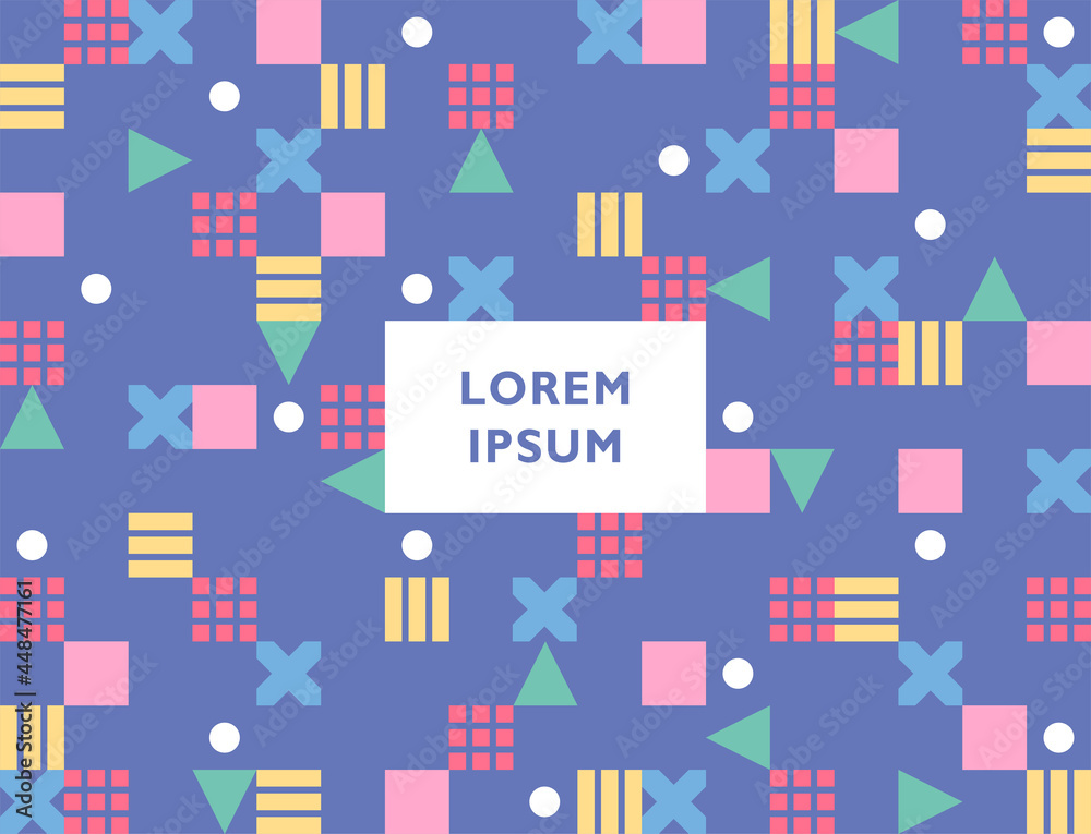 Cute square shapes arranged in a grid on a dark blue background. Simple pattern design template.