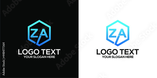 a set of initial letter ZA logo combine with hexagon . premium vector