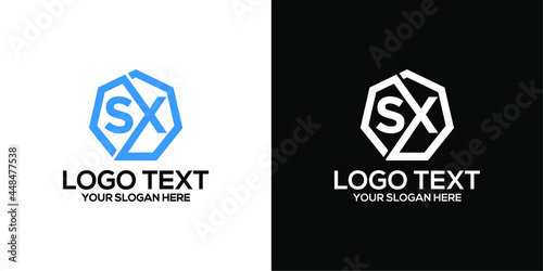 a set of initial letter sx logo combine with heptagon . premium vector photo