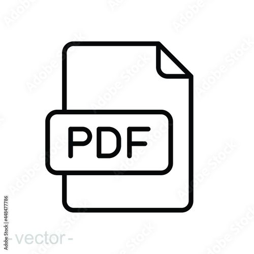 Pdf line icon. Simple outline design style. File, format, download, symbol, banner, button, sign concept. Vector illustration isolated on white background. Editable stroke Eps 10.