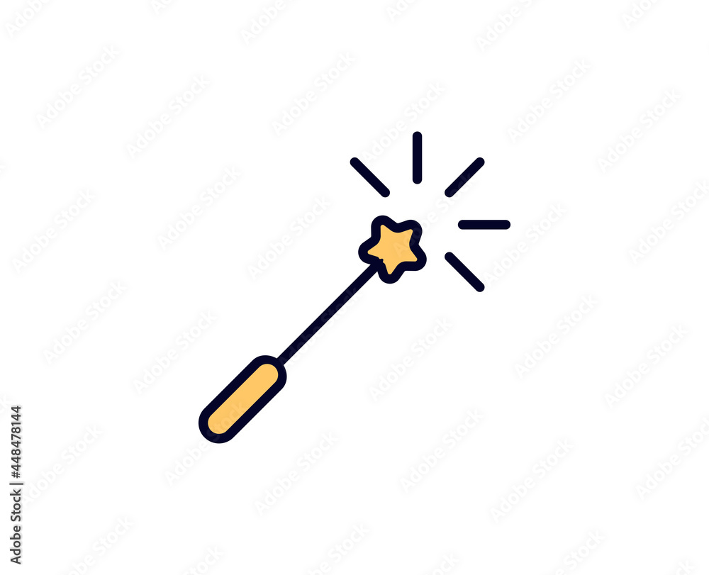 Magic wand flat icon. Single high quality outline symbol for web design or mobile app. Holidays thin line signs for design logo, visit card, etc. Outline pictogram EPS10 Magic wand flat icon. Single high quality outline symbol for web design or mobile app. Holidays thin line signs for design logo, visit card, etc. Outline pictogram EPS10