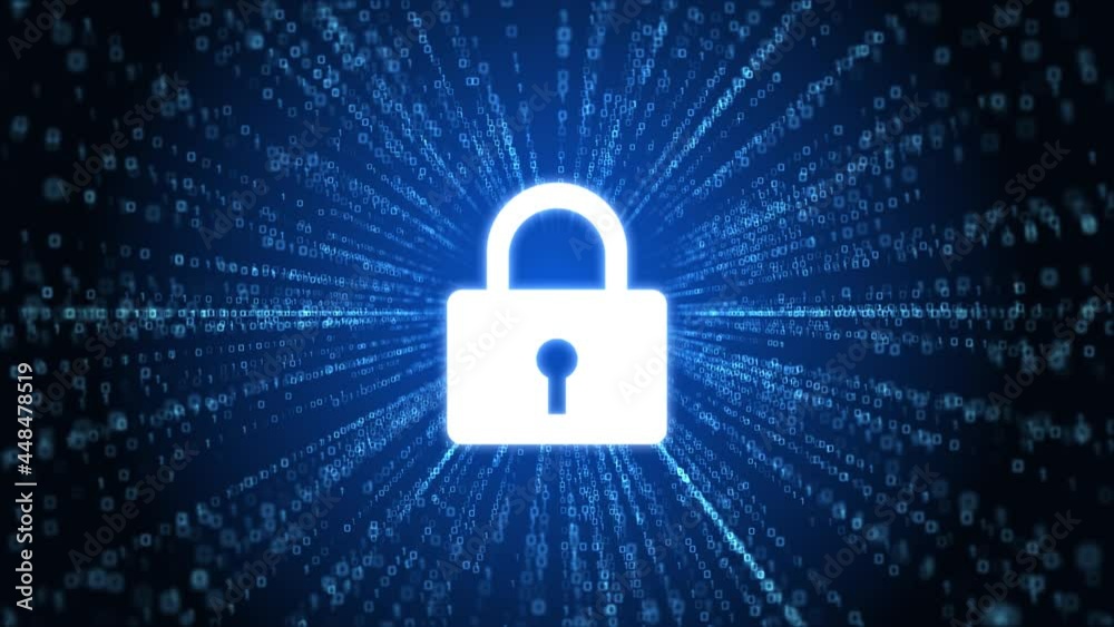 Digital Cyber Security Lock Icon of Data Network Protection Loop Animation. cyber connection data analysis. Cyber security data protection business technology internet information privacy