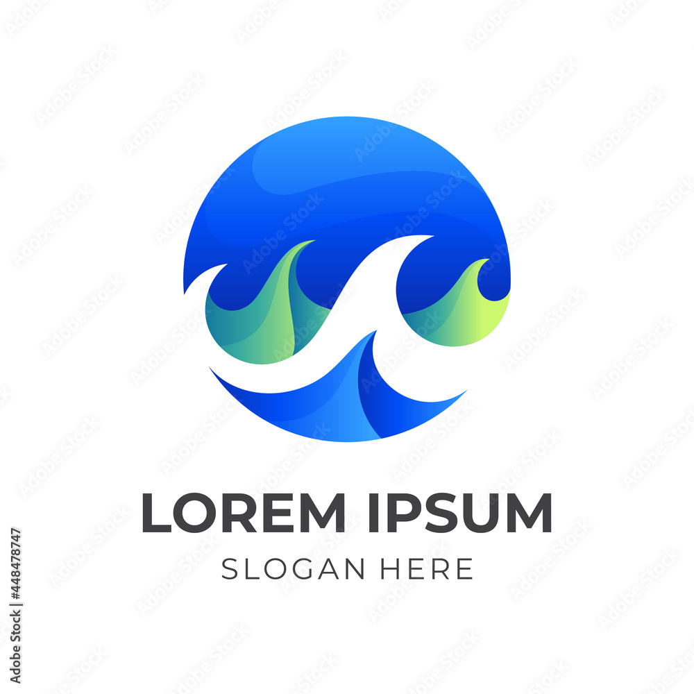 Fototapeta premium wave circle logo vector with 3d blue and green color style