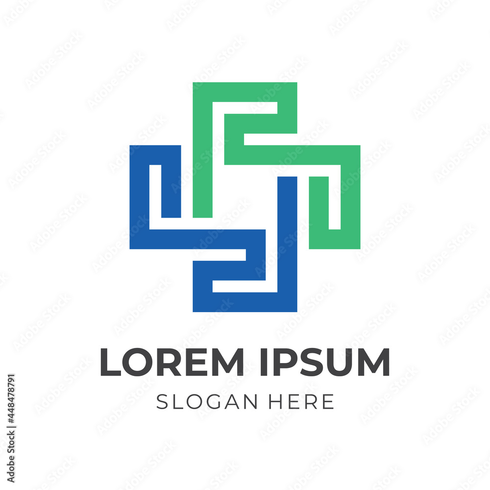 clinic logo concept with line green and blue color style clinic logo concept with line green and blue color style
