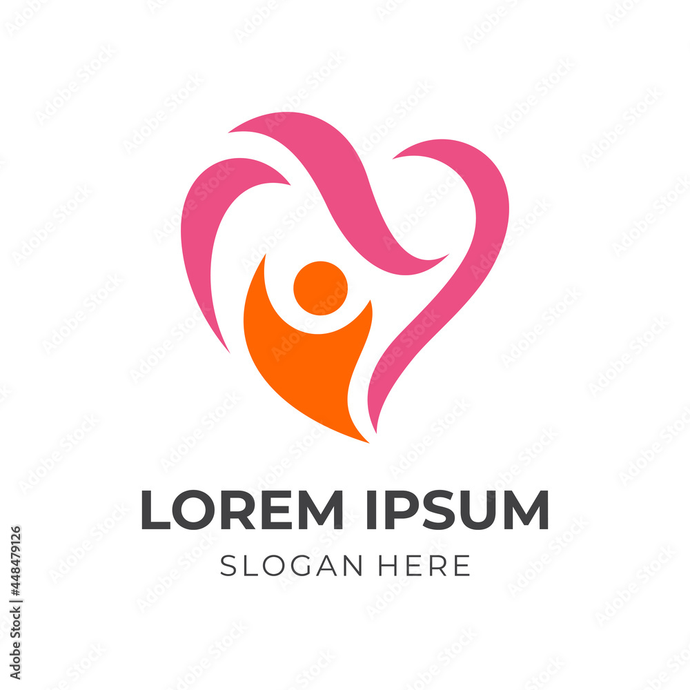 love people logo, love and people, combination with flat pink and orange color style
