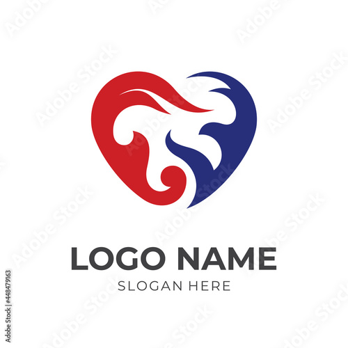 love fire logo, love and fire, combination with flat red and blue color style