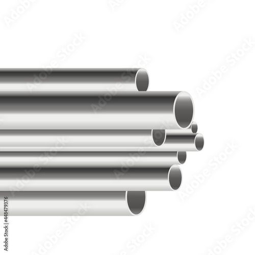 Glossy steel pipes of different diameters in realistic vector illustration