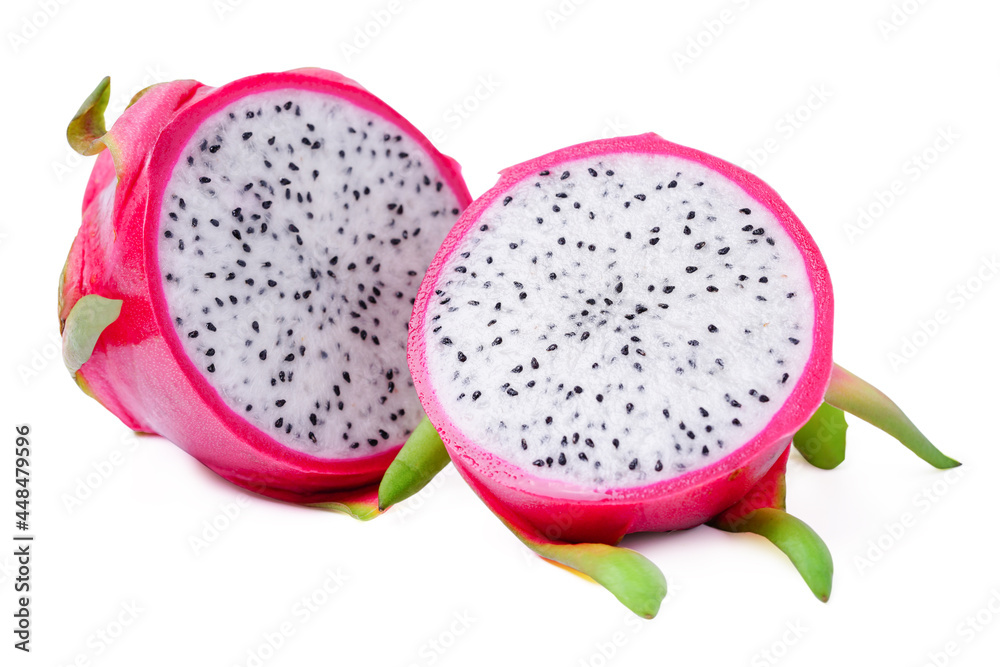 Dragon fruit with sliced Pitaya or Pitahaya on white background. Dragon fruit with sliced Pitaya or Pitahaya on white background.