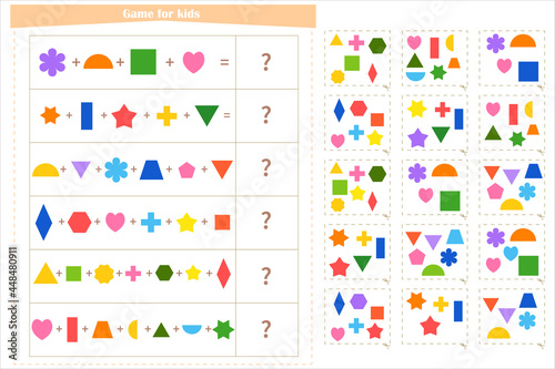  Logic game for children. Find the correct answer card for each example. Development of attention, memory, thinking