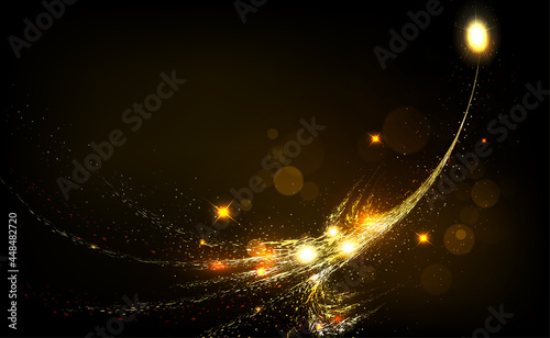 Dark illustration with abstract golden design element, chaotic tinsel