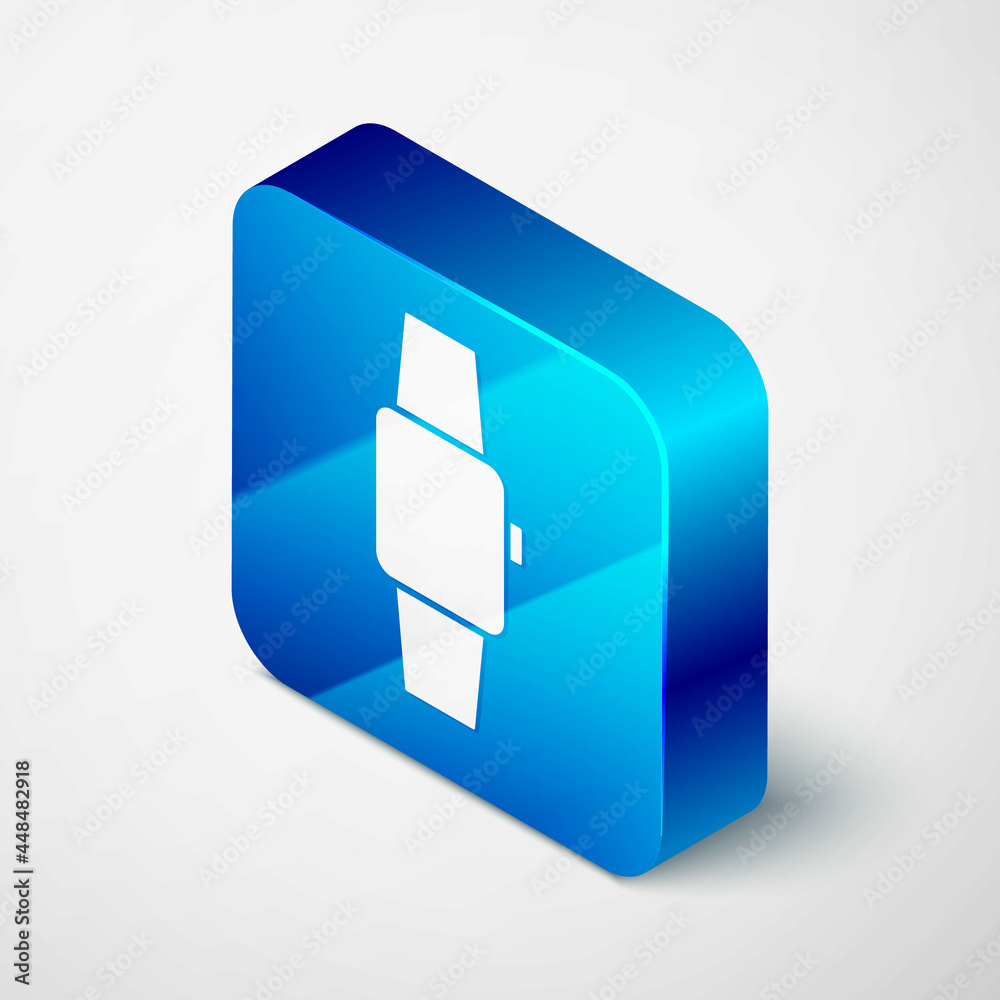 Isometric Smartwatch icon isolated on grey background. Blue square button. Vector Isometric Smartwatch icon isolated on grey background. Blue square button. Vector