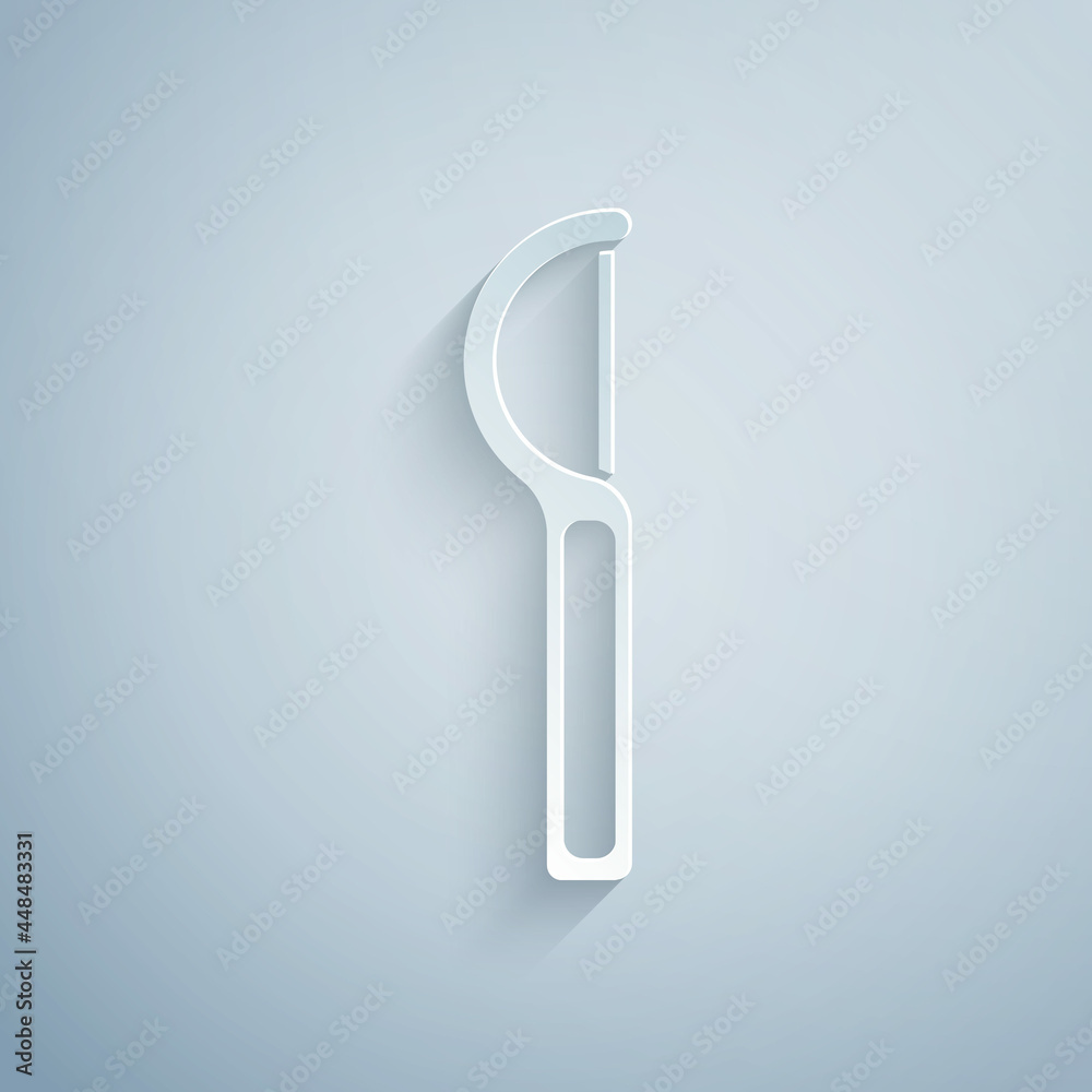 Paper cut Dental floss icon isolated on grey background. Paper art style. Vector Paper cut Dental floss icon isolated on grey background. Paper art style. Vector