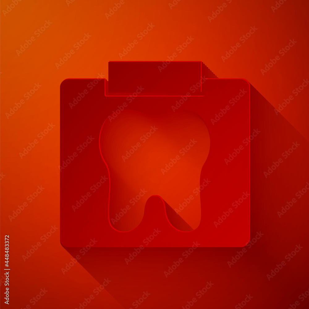 Paper cut X-ray of tooth icon isolated on red background. Dental x-ray. Radiology image. Paper art style. Vector Paper cut X-ray of tooth icon isolated on red background. Dental x-ray. Radiology image. Paper art style. Vector