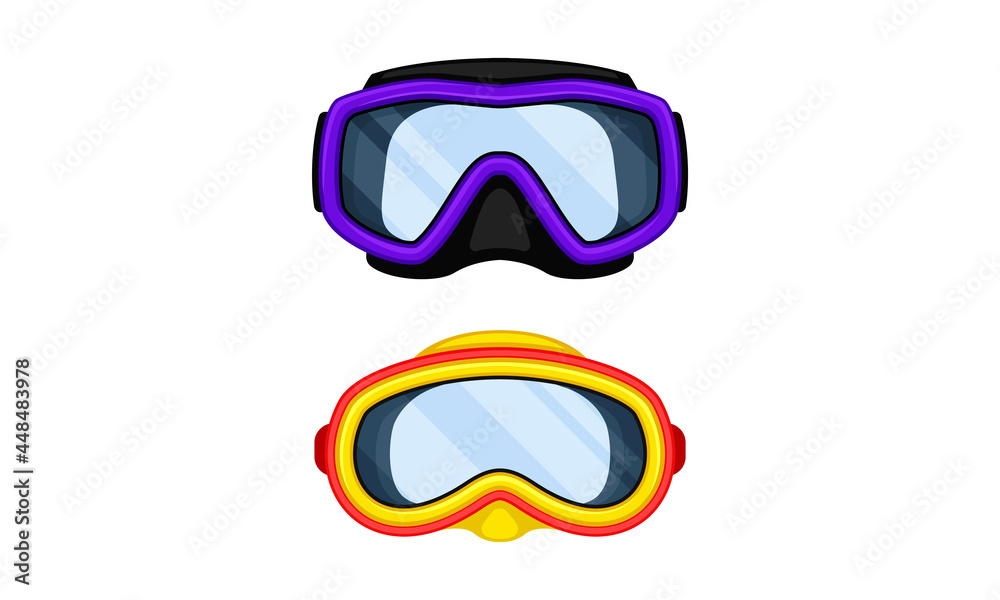 Watertight Diving Goggles for Swimming Underwater Vector Set Watertight Diving Goggles for Swimming Underwater Vector Set