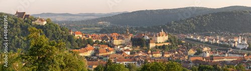 Panorama of Sighisoara old town in summer, Transylvania, Romania
