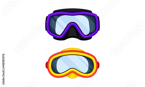 Watertight Diving Goggles for Swimming Underwater Vector Set