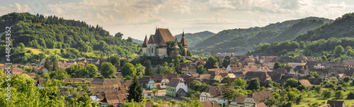 Panorama of Biertan fortified saxon church, Unesco World Heritage site, in Biertan village, Transylvania, Romania, Europe