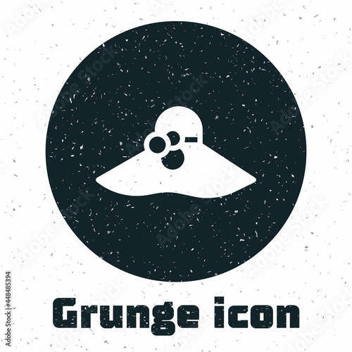 Grunge Elegant women hat icon isolated on white background. Monochrome vintage drawing. Vector
