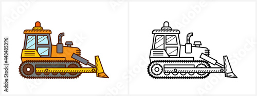 Bulldozer coloring page for kids. Bulldozer side 