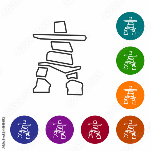 Black line Inukshuk icon isolated on white background. Set icons in color circle buttons. Vector