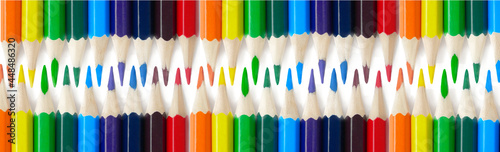 Obraz na płótnie pencils isolated on white background with copy space. School and creative painting concept with colored pencils. Back to school banner. packaging template for colored pencils, notebooks and holder w salonie