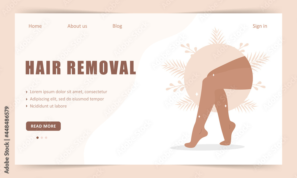Vecteur Stock Hair removal. Landing page template. Laser and wax epilation.  Morning routine. Perfect smooth female legs. Skin care concept. Vector  illustration in flat cartoon style. | Adobe Stock