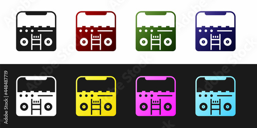 Set Home stereo with two speakers icon isolated on black and white background. Music system. Vector
