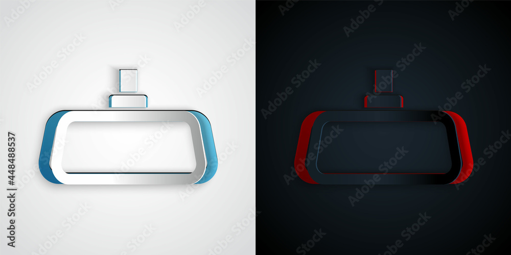 Paper cut Car mirror icon isolated on grey and black background. Paper art style. Vector Paper cut Car mirror icon isolated on grey and black background. Paper art style. Vector