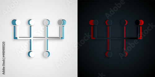 Paper cut Gear shifter icon isolated on grey and black background. Transmission icon. Paper art style. Vector