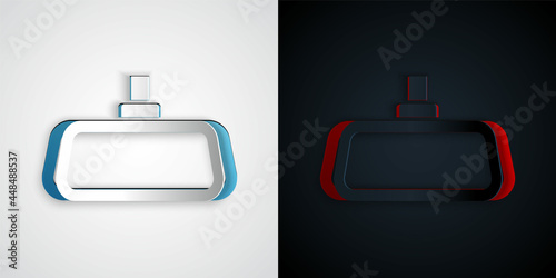 Paper cut Car mirror icon isolated on grey and black background. Paper art style. Vector