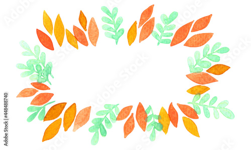 Fern and fall leaves frame watercolor for decoration on autumn season  natural theme  wedding and Thanksgiving festival.