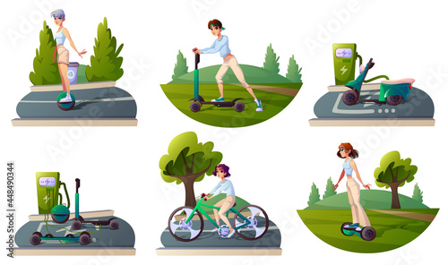 Set people riding ecology transport and recharge