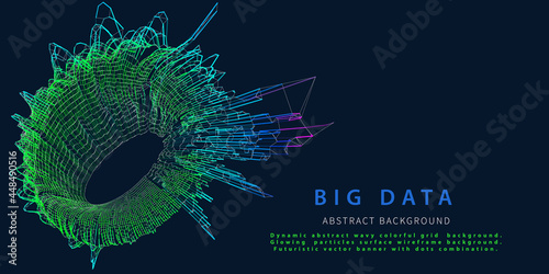 Abstract background with chaotic polygonal star analyze. Big data. Analytics grid algorithms data. Quantum cryptography concept. Banner for business, science and technology.