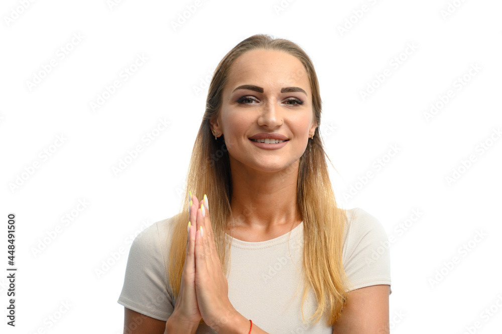 Portrait of young woman smiling on white isolated background Portrait of young woman smiling on white isolated background