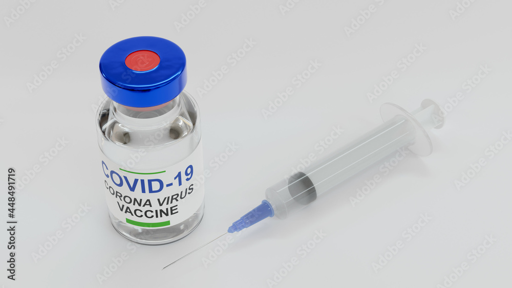 Covid Vaccine and Syringe 3d Illustration On White Background. Concept of Global Vaccination for Head Immunity Against Delta Variant Corona Virus. Covid Vaccine and Syringe 3d Illustration On White Background. Concept of Global Vaccination for Head Immunity Against Delta Variant Corona Virus.