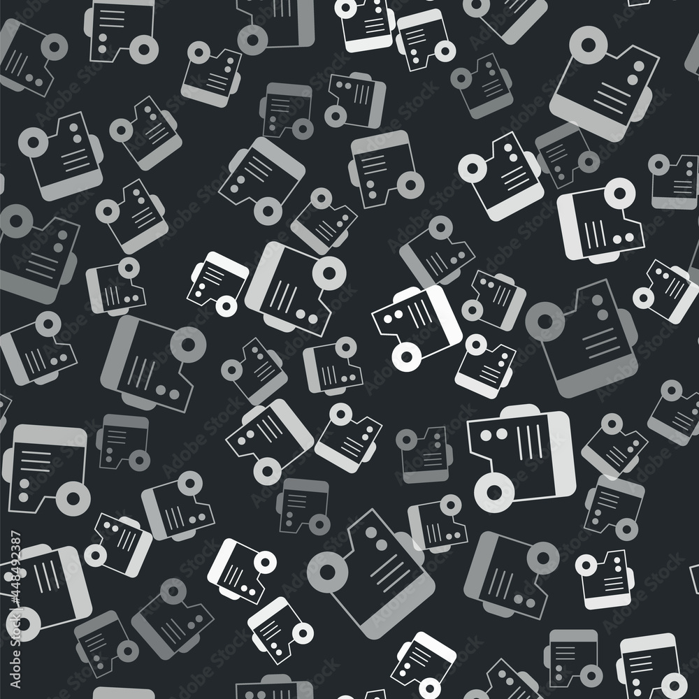 Grey Portable power electric generator icon isolated seamless pattern on black background. Industrial and home immovable power generator. Vector