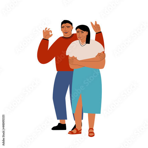 Characters expressing fear on their faces. A scared man and woman. Vector flat illustration with afraid people